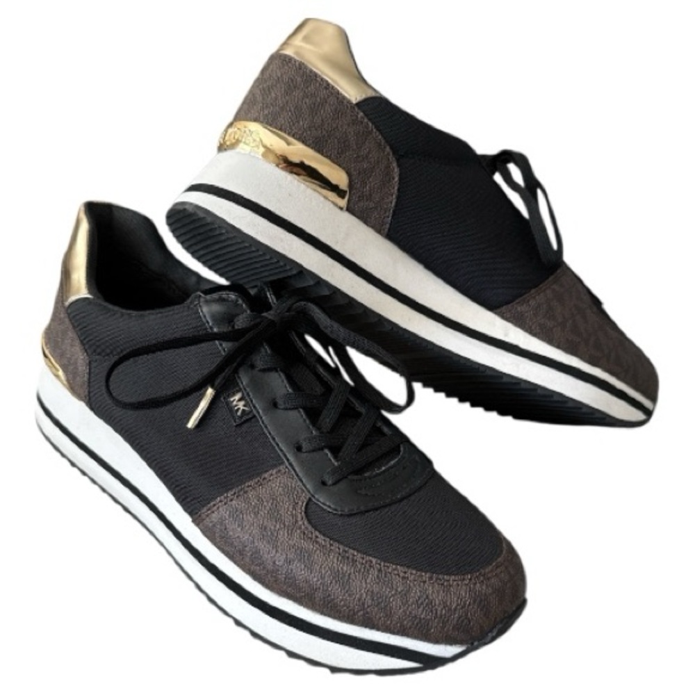 Michael Kors Monique platform signature print logo fashion sneakers trainers 10 - Picture 1 of 4